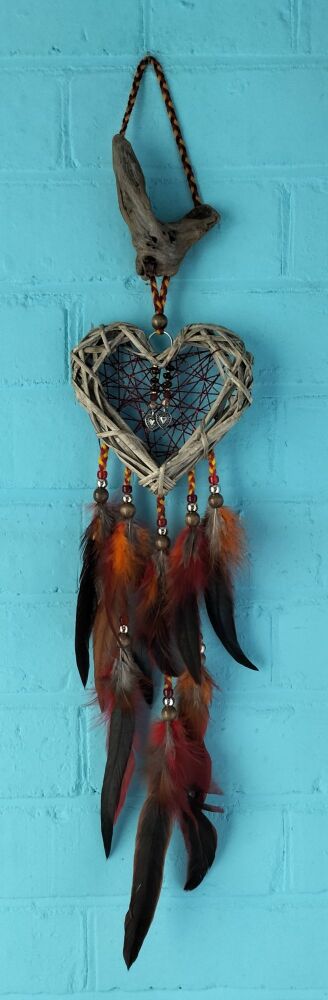 Hearts and Red Tigers Eye Dream Catcher.  Large Size