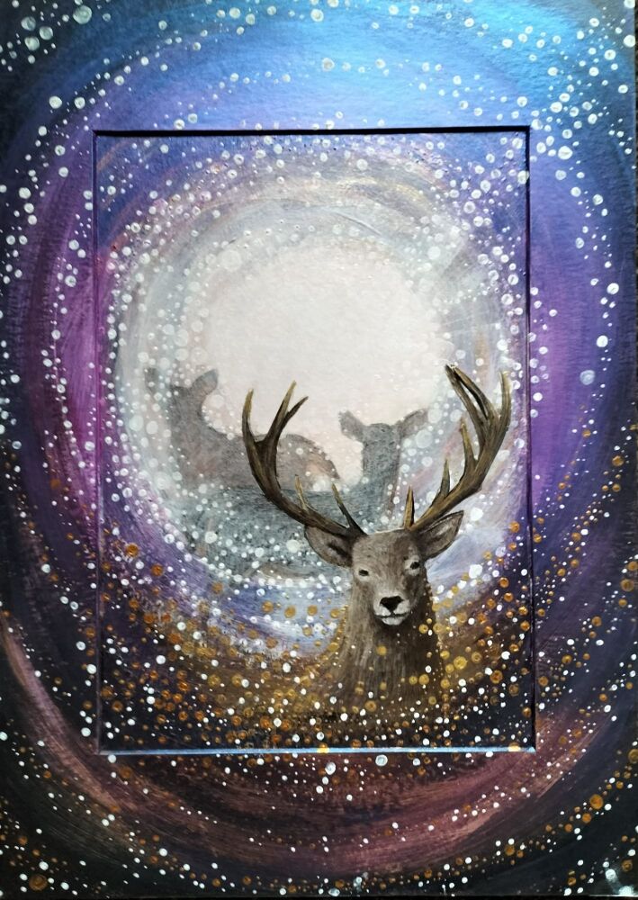 Stag and Deer Spirit. Original painting by Vicki Jayne Yates BA Hons.