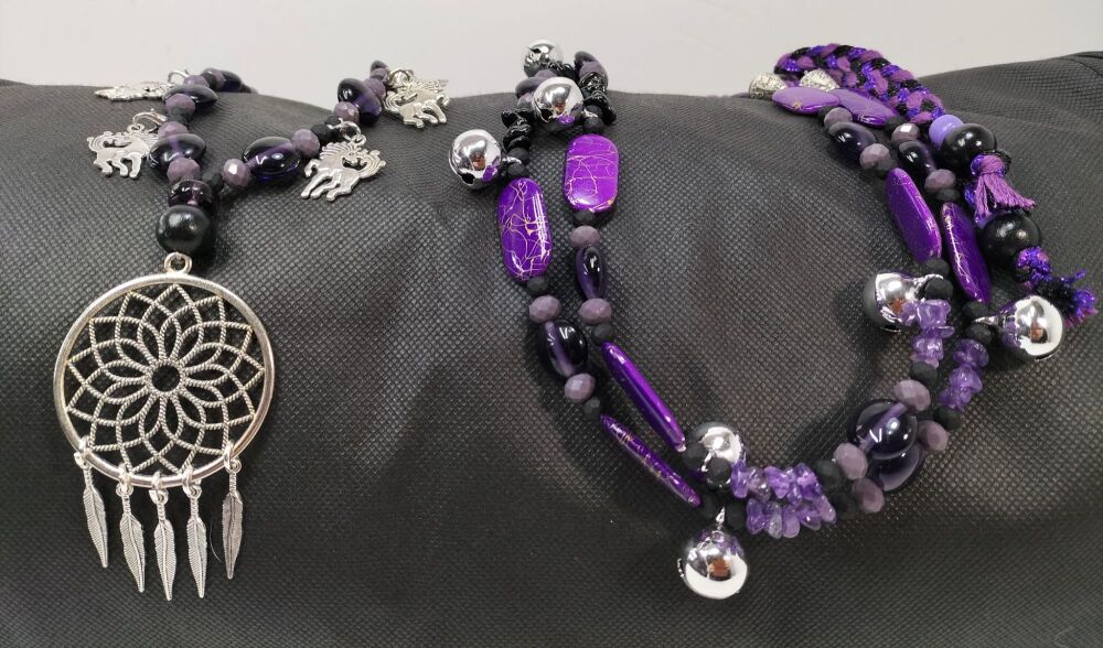 Rhythm Beads - Amethyst and Black Obsidian. Cob to Extra Full Size Horse.