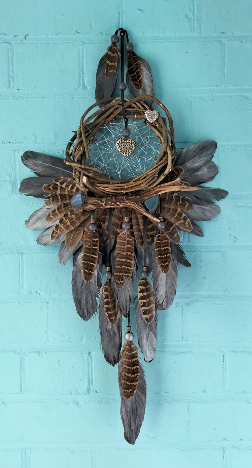 Labradorite and Blue Lace Agate Dream Catcher. Extra Large Size.