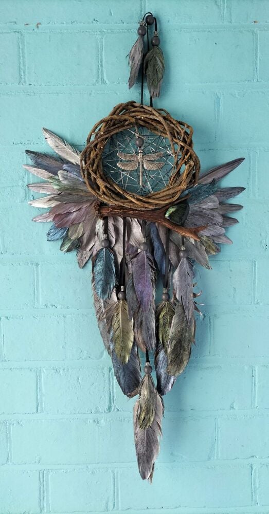 Dragon Fly and Labradorite Dream Catcher. Extra Large Size.