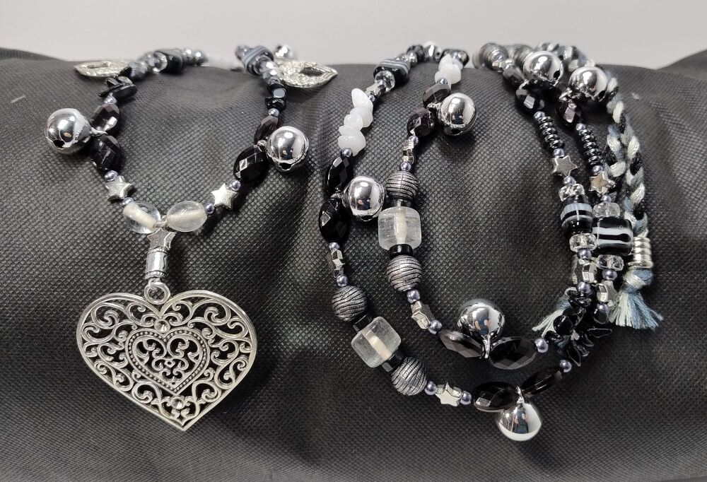 Rhythm Beads - White Quartz, Snowflake Obsidian, Hematite and Black Obsiian