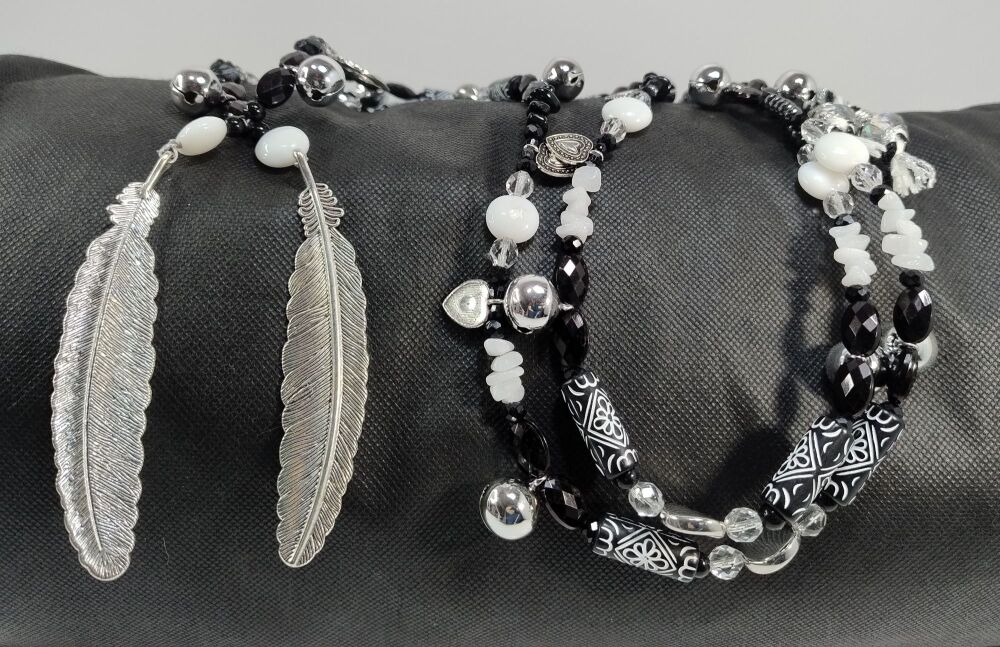 Rhythm Beads - White Quartz, Snowflake Obsidian, Hematite and Black Obsiian