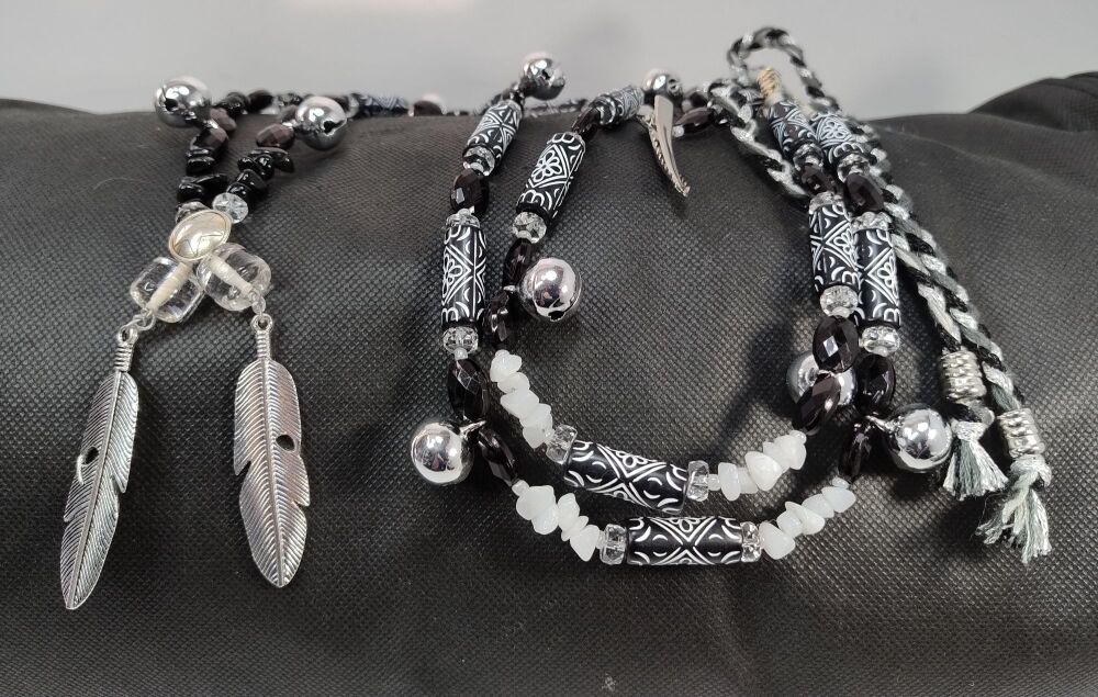 Rhythm Beads - White Quartz, Snowflake Obsidian, Hematite and Black Obsidia