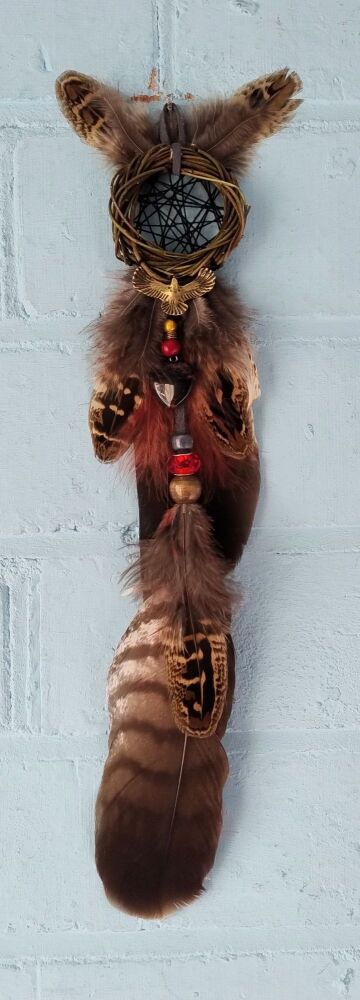 Eagle and Mahogany Obsidian Heart Dream Catcher. Small Size