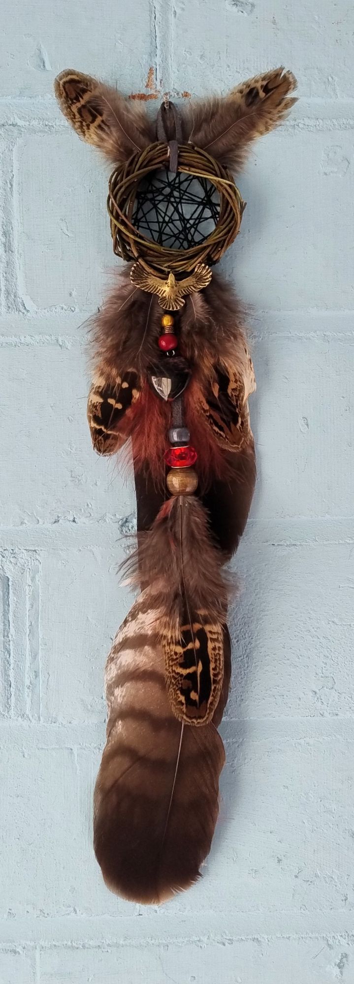 Eagle and Mahogany Obsidian Heart Dream Catcher. Medium Size