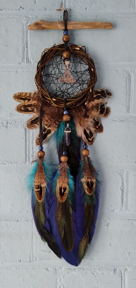 Axe with Wolf Head with Lapis Lazuli Crystal Dream Catcher. Medium / Large Size
