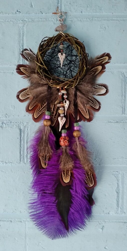 3 Hearts and Opal Dream Catcher. Medium Size.