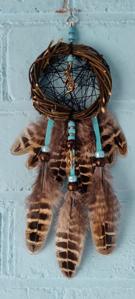 Hare and Turquoise Dream Catcher. Small Size