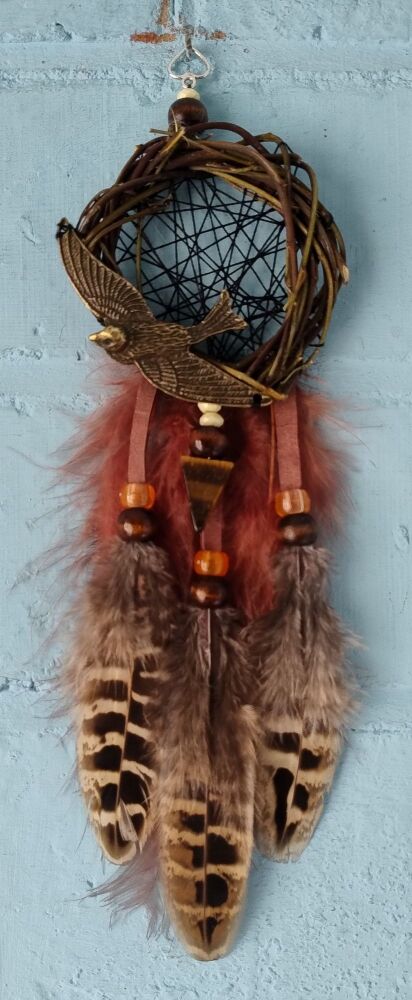 Bird and Tigers Eye Dream Catcher.  Small Size