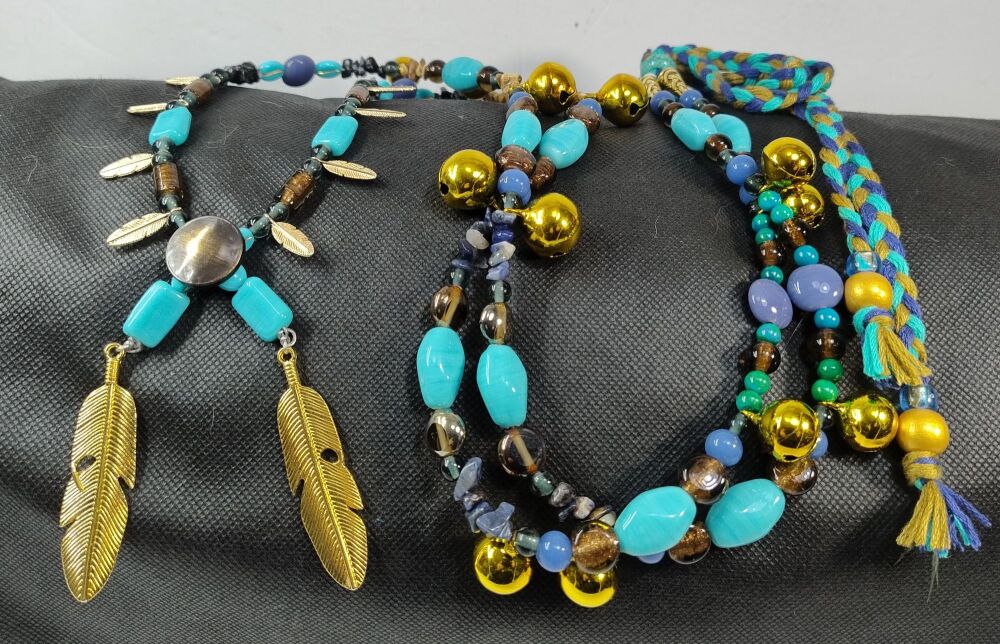 Rhythm Beads - Chrysocolla, Blue Sodalite, Picture Jasper and Snowflake Obsidian. Pony to Cob Size.