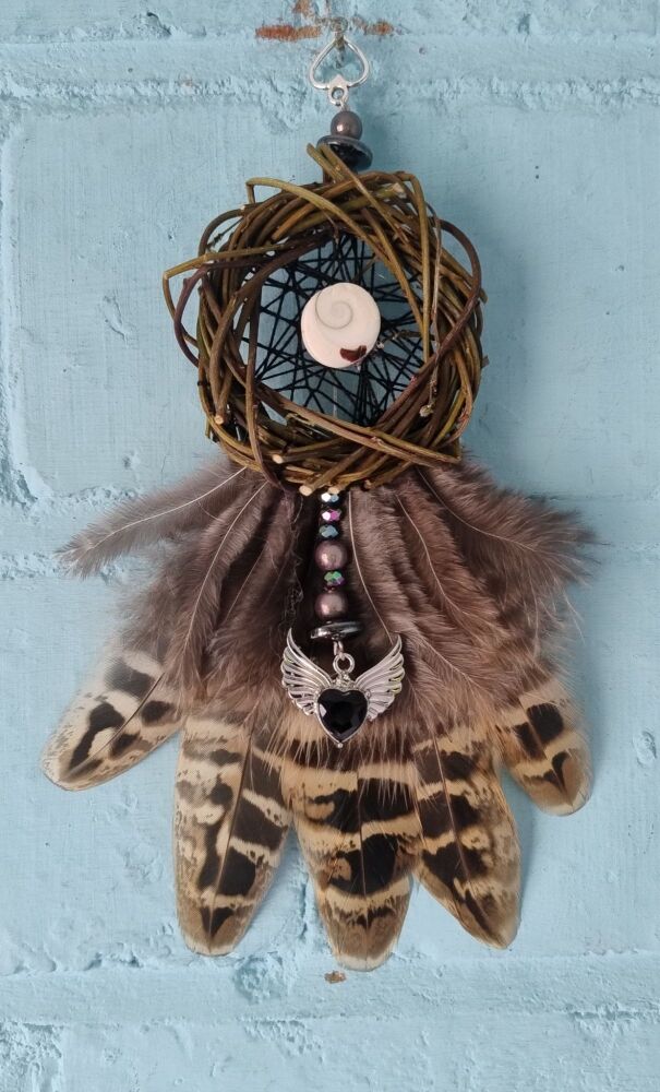 Shiva Shell and Hematite Dream Catcher. Very Small Size