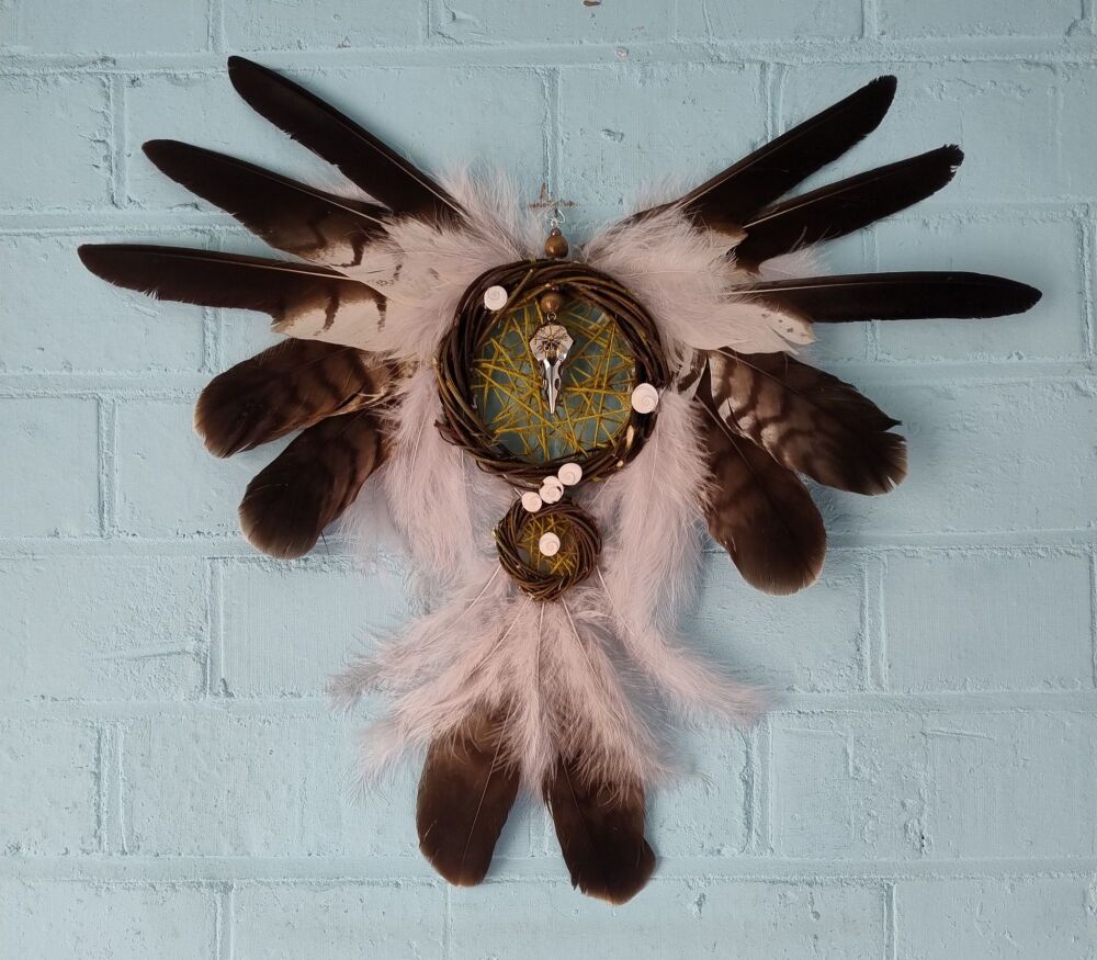 Shiva Shells and Bird Skull Dream Catcher.  Large Size