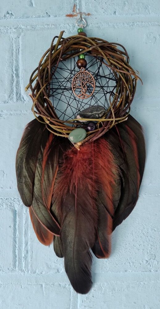 Tree of Life, Nebula, Green Aventurine  and Blue Goldstone Dream Catcher. Small / Medium Size