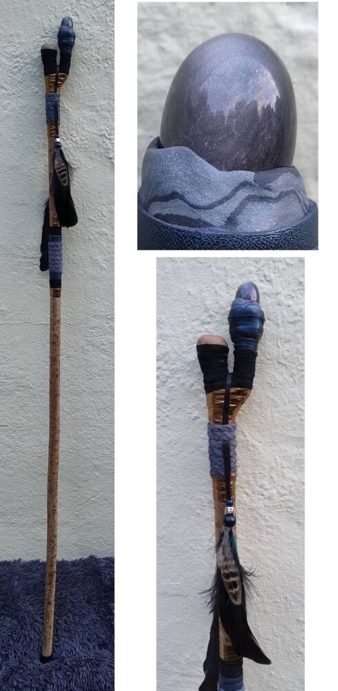 Silver Sheen Obsidian Walking / Ceremonial / Talking Stick. Long "Gandalf" style.