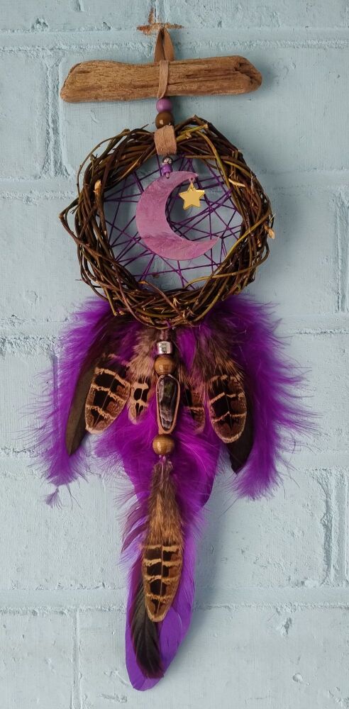 Amethyst Moon and Star Dream Catcher. Medium Size