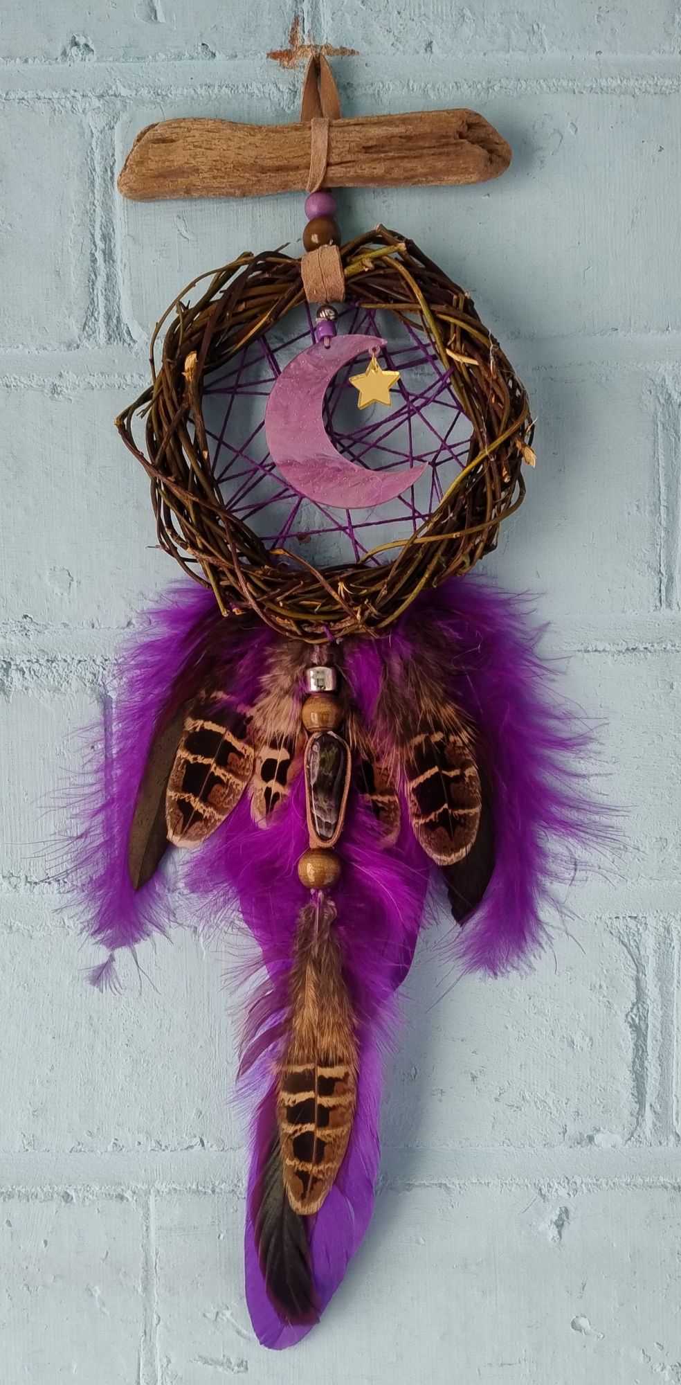 Amethyst Moon and Star Dream Catcher. Medium Size