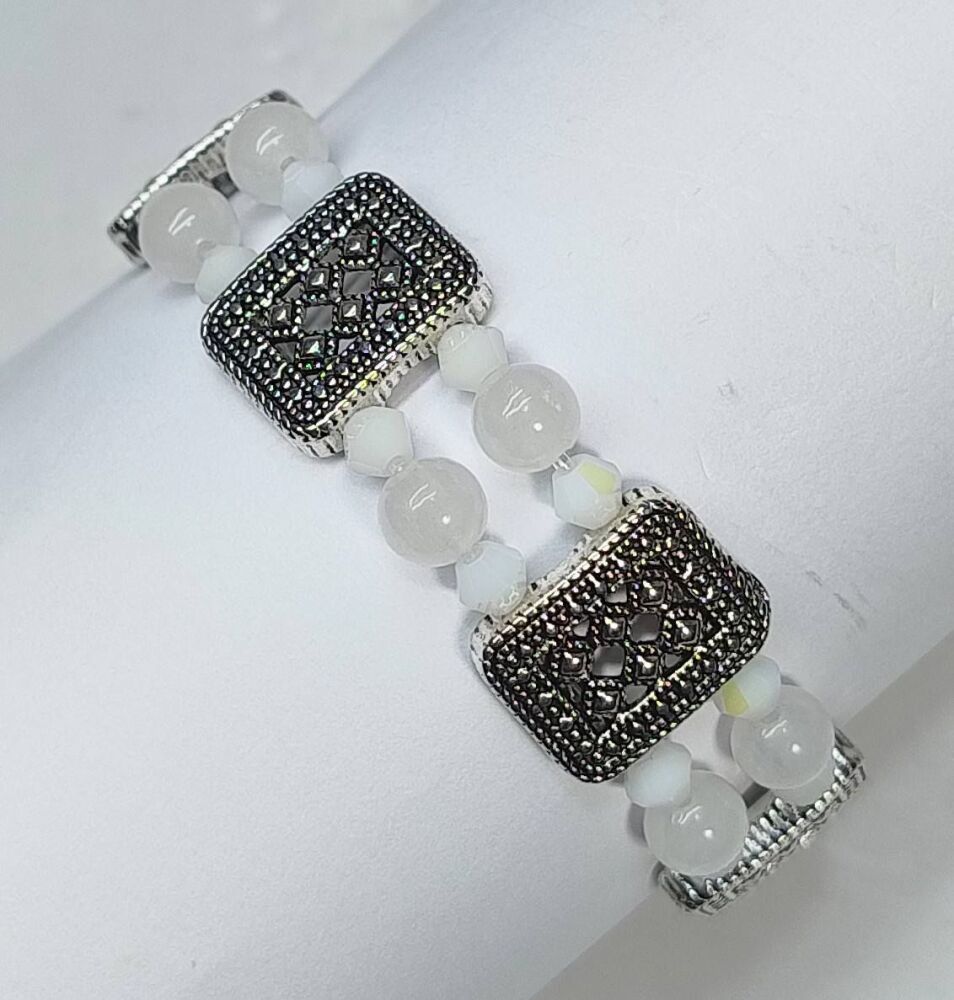 White Quartz Stretchy Bracelet. Double Strand.