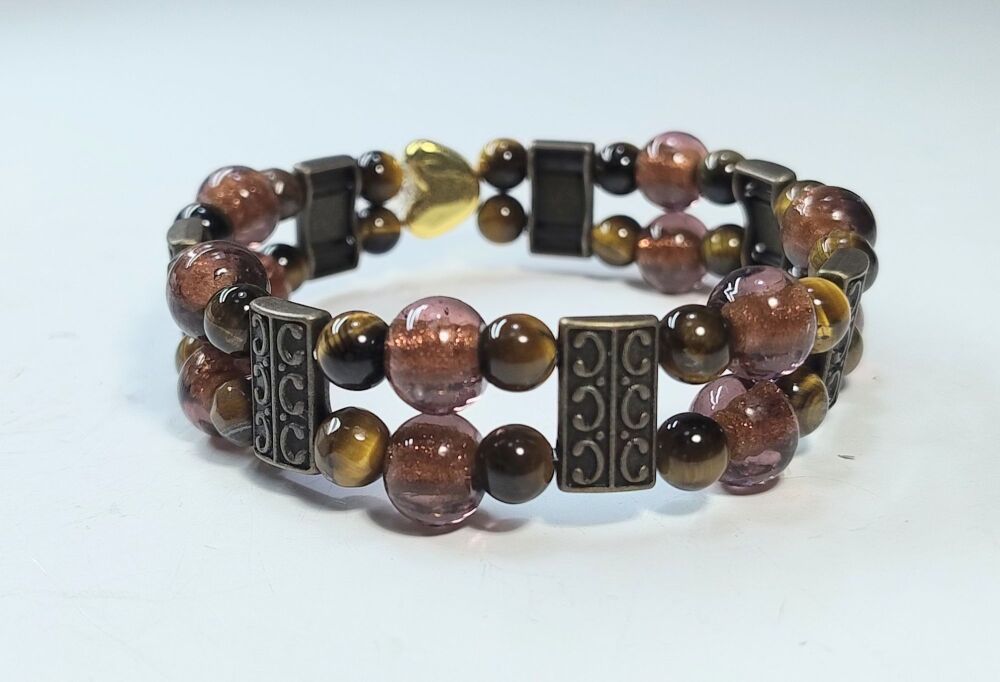 Tigers Eye Stretchy Bracelet. Double Strand.