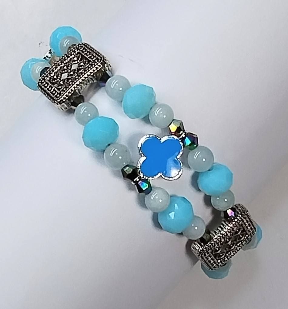 Aquamarine Stretchy Bracelet. Double Strand.