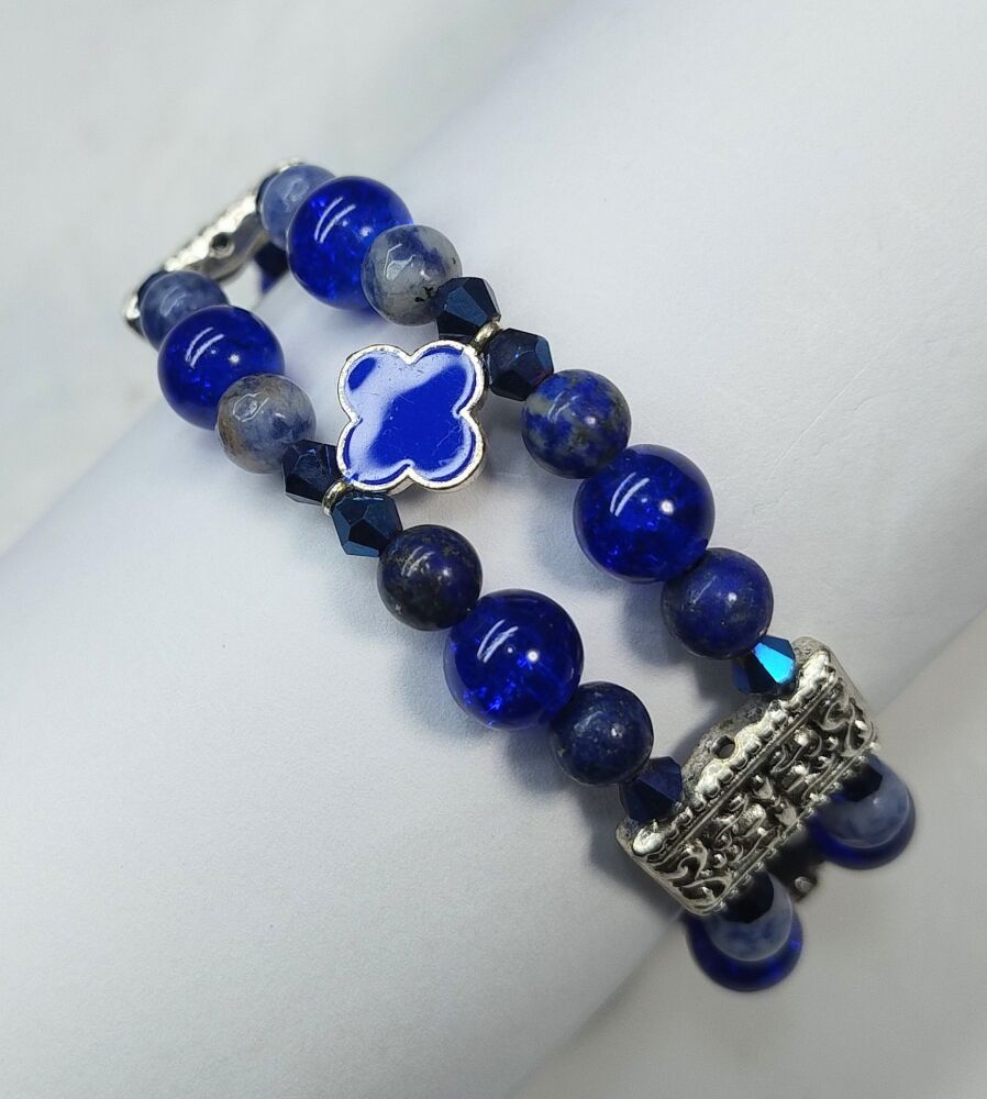 Blue Sodalite Bracelet. Double Strand. Fixed length with decorative clasp.