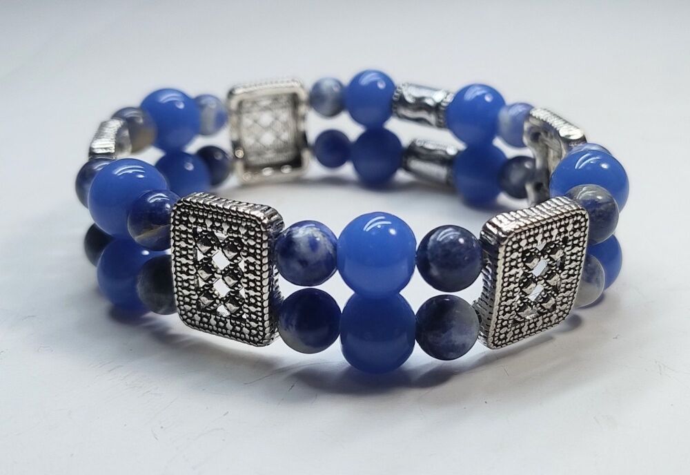 Blue Sodalite Stretchy Bracelet. Double Strand.
