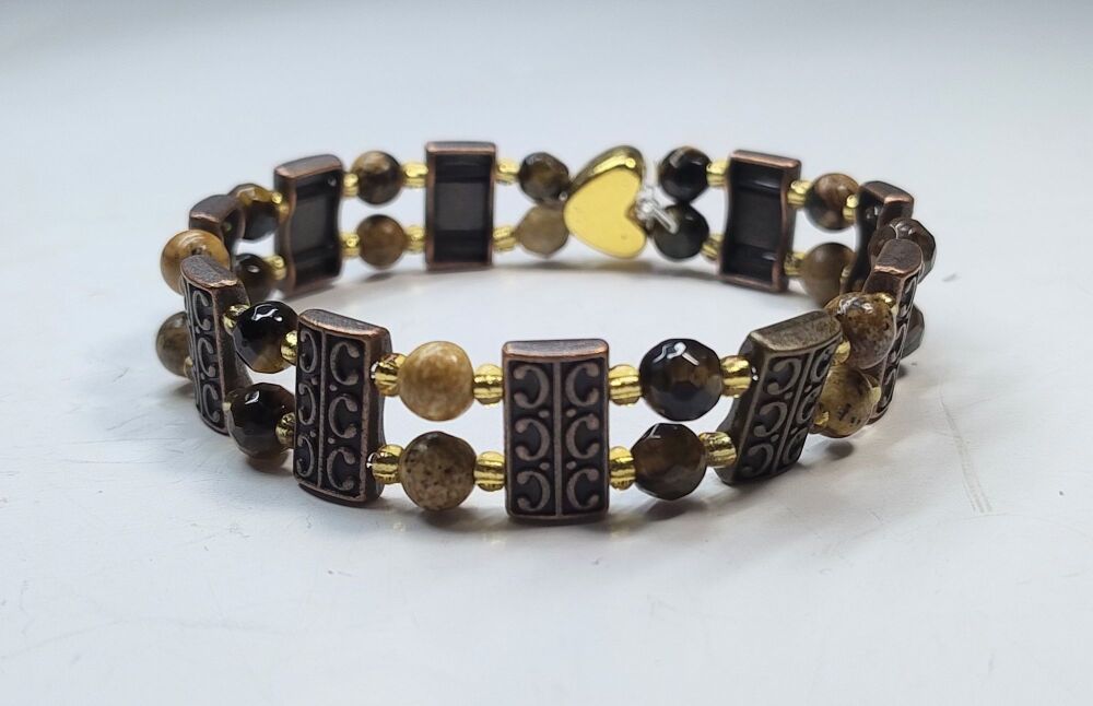 Picture Jasper and Tigers Eye Stretchy Bracelet. Double Strand.