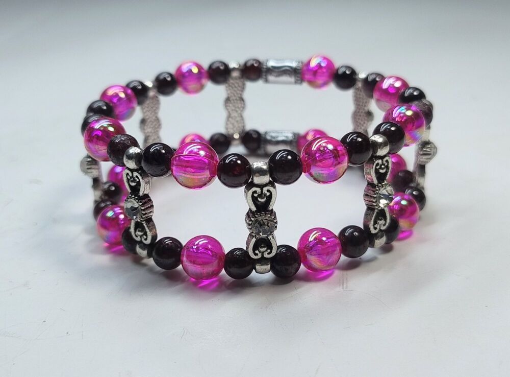 Garnet Stretchy Bracelet. Double Strand.