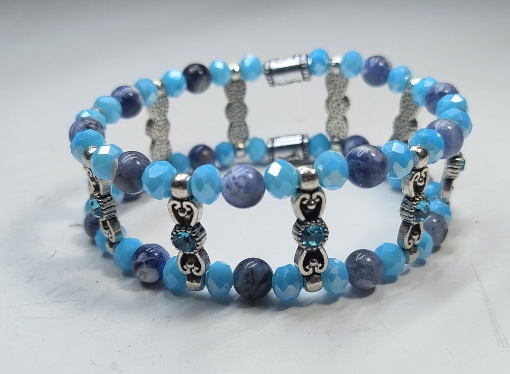 Blue Sodalite Stretchy Bracelet. Double Strand.