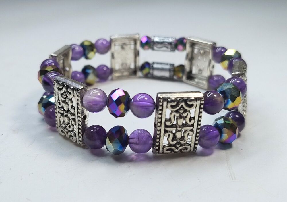 Amethyst Stretchy Bracelet. Double Strand.