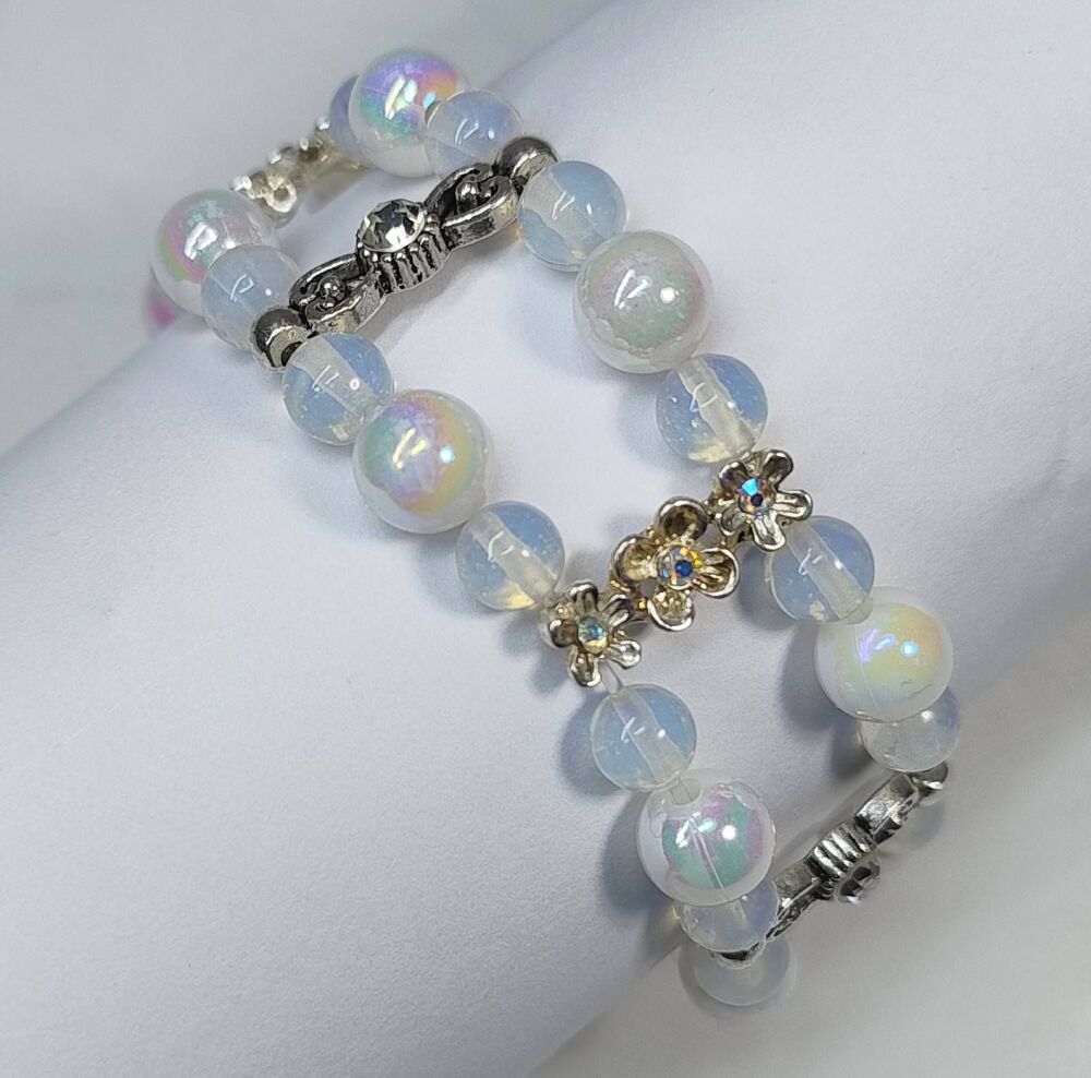 Moonstone Stretchy Bracelet. Double Strand.