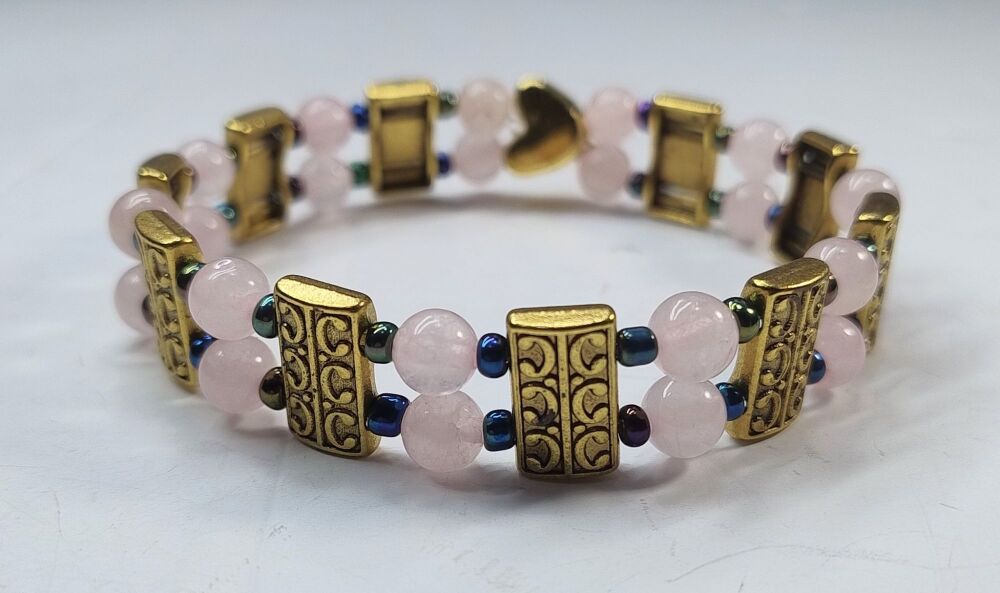 Rose Quartz Stretchy Bracelet. Double Strand.