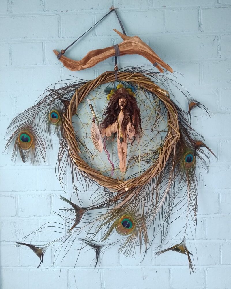 Goddess Dream Catcher. Clear quartz and Chrysocolla. Extra Large Size