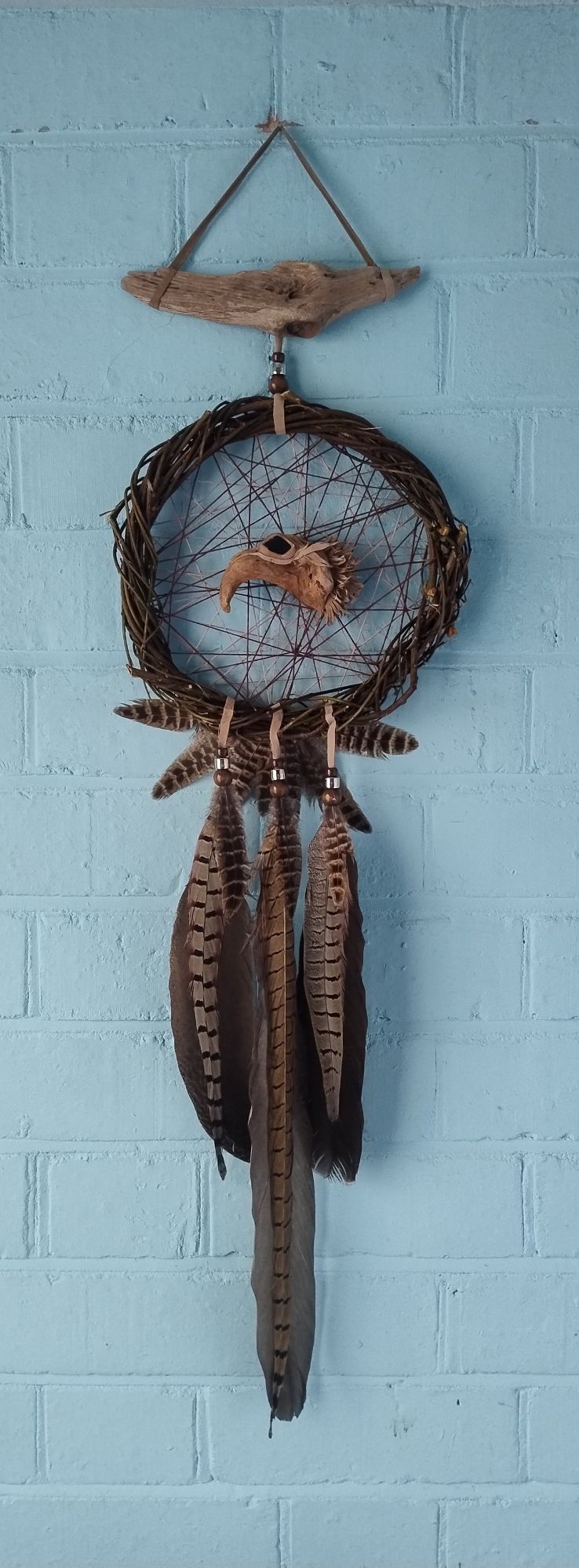 Eagle and Black Obsidian Dream Catcher. Extra Large Size.