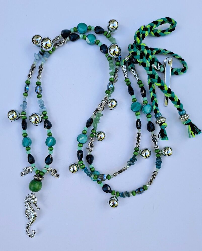 Rhythm Beads - Aquamarine, Green Aventurine and Blue Apatite. Larger Pony / Small Cob to Full Size Horse.
