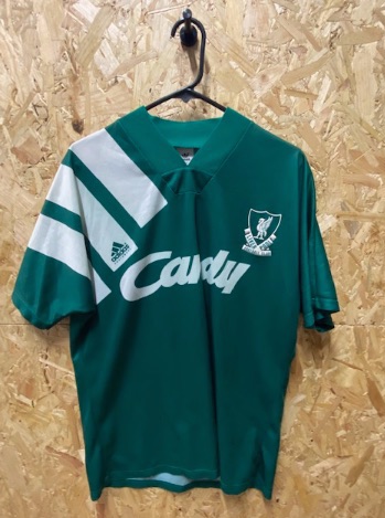 1991/92 Liverpool adidas Away Shirt Green and White Size Medium 