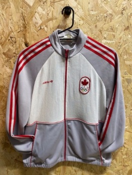 adidas Canada Winter Olympics 80's Track Jacket Grey and Red Size Medium 