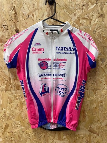 Vintage Giessegi Short Sleeve Cycling Jersey Pink and White Size Large