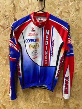 Vintage Bergamo Italian With Red & Blue Long Sleeved Cycling Jersey Size Small