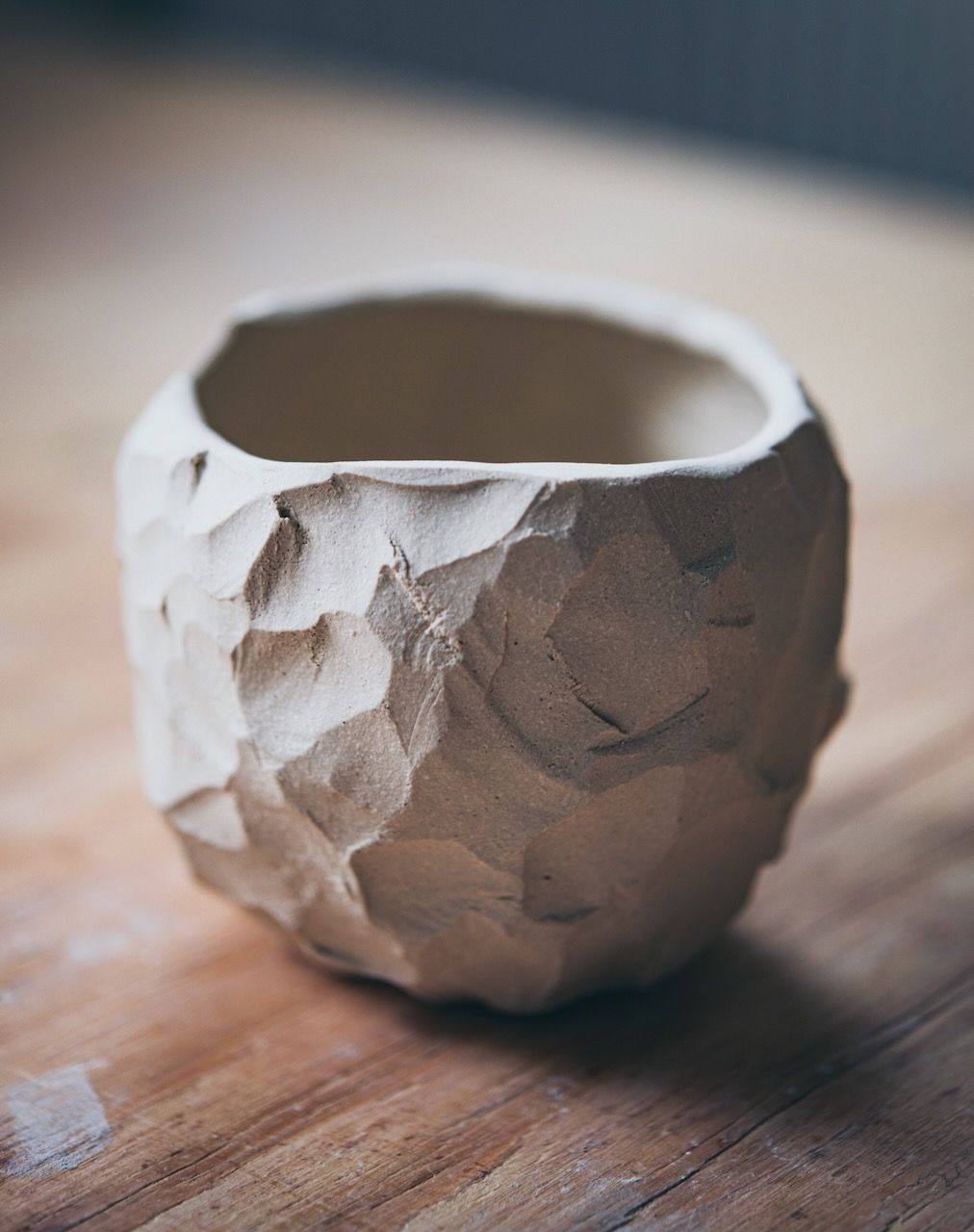 a carved ceramic form in a Kurinuki style