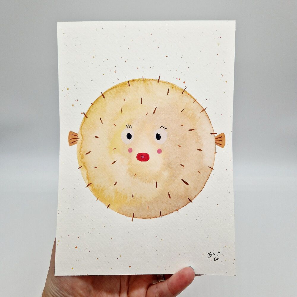 Trev the Pufferfish - Original & Unframed Watercolour Painting