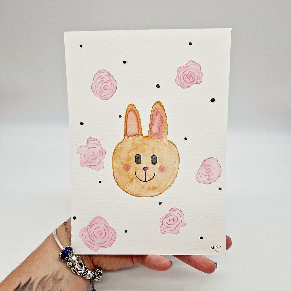 Rose Bunny - Original & Unframed Watercolour Painting