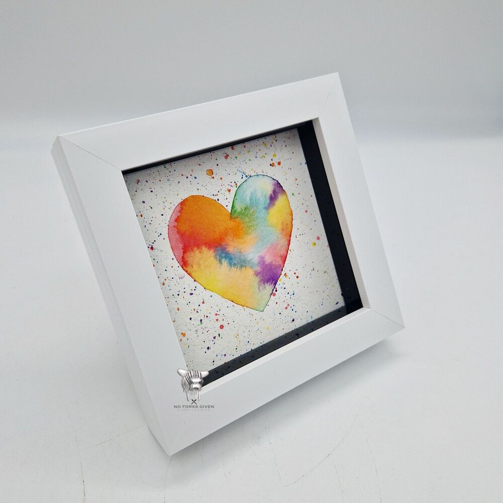 Z. Ready to Post: Rainbow Heart - Original Framed Mini Watercolour Painting