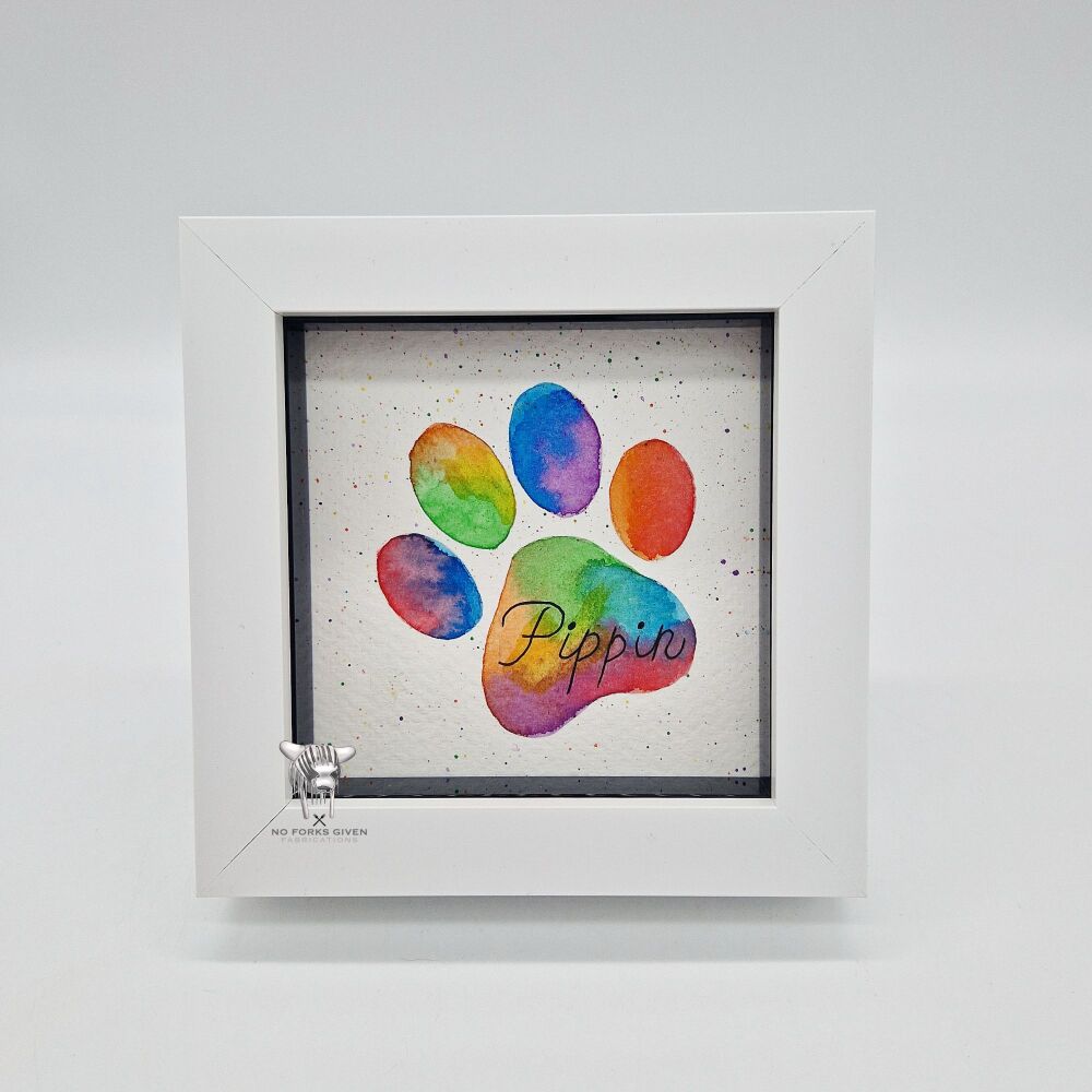 Paw Print Rainbow (Made to Order) - Original Framed Mini Watercolour Painting