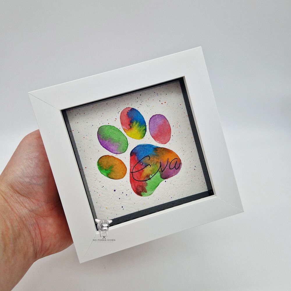 Z. Made to Order: Paw Print Rainbow - Original Framed Mini Watercolour Painting