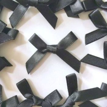 Mini Satin Fabric 7mm Ribbon Bows - Black