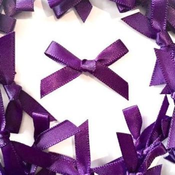 Mini Satin Fabric 7mm Ribbon Bows - Purple