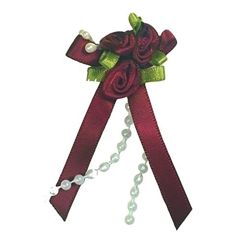 Satin Ribbon Rose Triple Cluster Bows - Burgundy