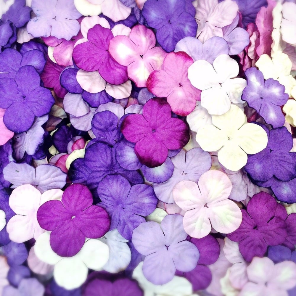 Mulberry Paper Hydrangea Flowers 25mm - Mixed Purple/Lilac