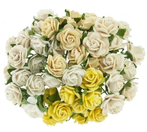 Mulberry Paper Open Roses 10mm , Creams